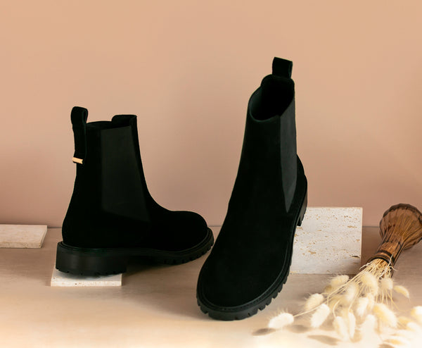 Serena Black Suede Chunky Chelsea Boot