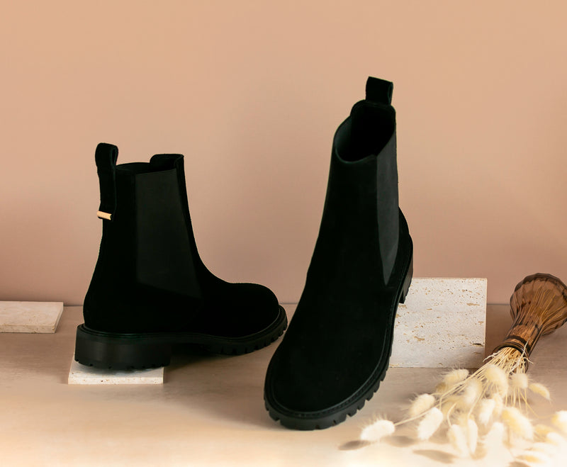 Serena Black Suede Chunky Chelsea Boot